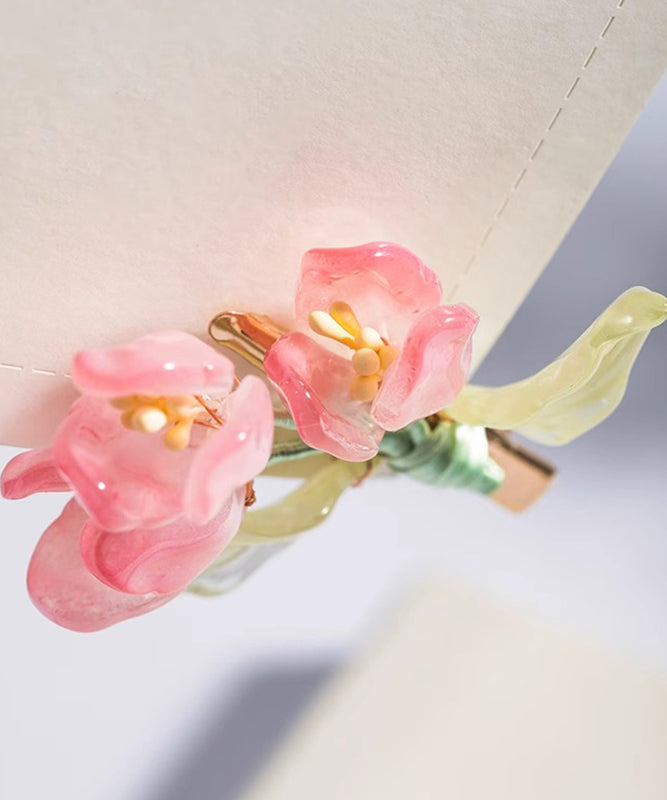 Cute Pink Copper Colored Glaze Tulip Hairpin