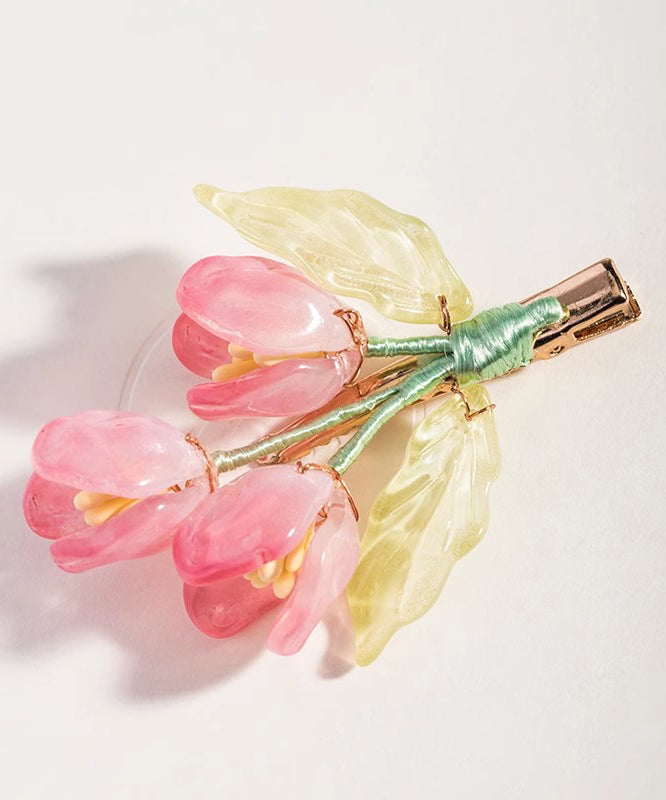 Cute Pink Copper Colored Glaze Tulip Hairpin