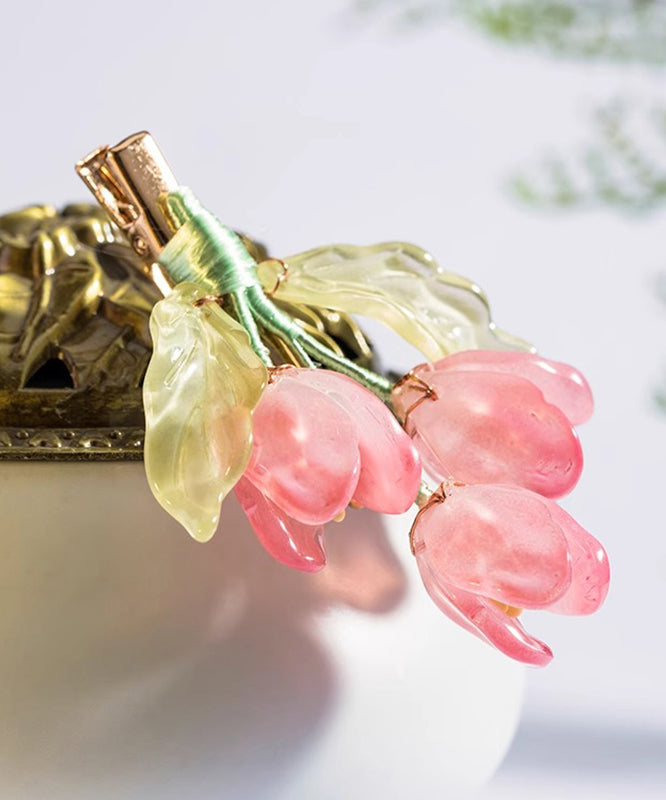 Cute Pink Copper Colored Glaze Tulip Hairpin