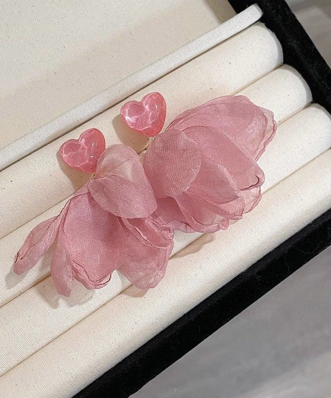 Cute Pink Copper Overgild Acrylic Cloth Flora Stud Earrings