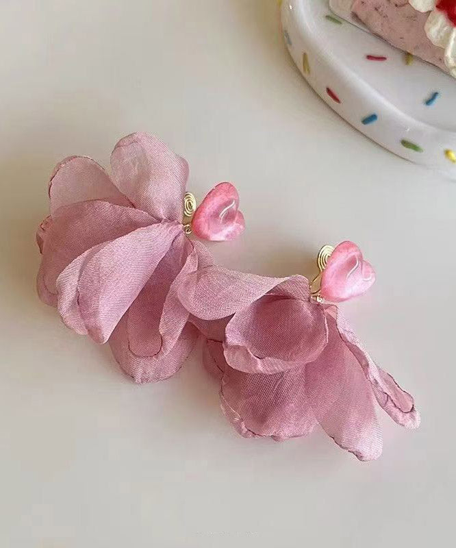 Cute Pink Copper Overgild Acrylic Cloth Flora Stud Earrings