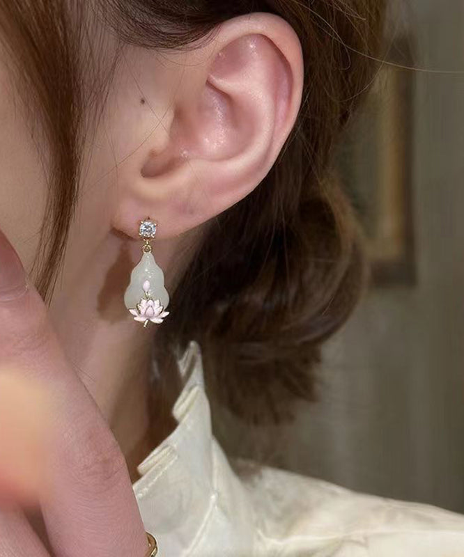 Cute Pink Copper Overgild Zircon Lotus Drop Earrings