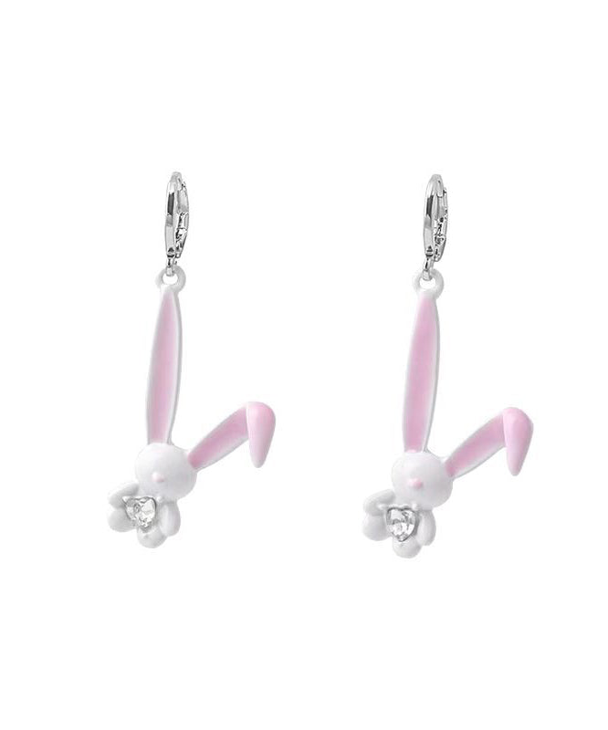 Cute Pink Copper Zircon Spray Painting Little Rabbit Drop Earrings