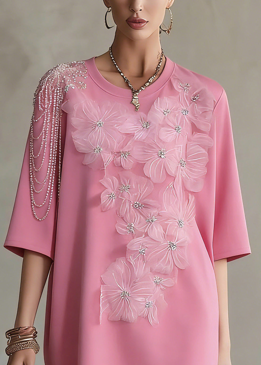 Cute Pink Floral Patchwork Solid T Shirt Summer