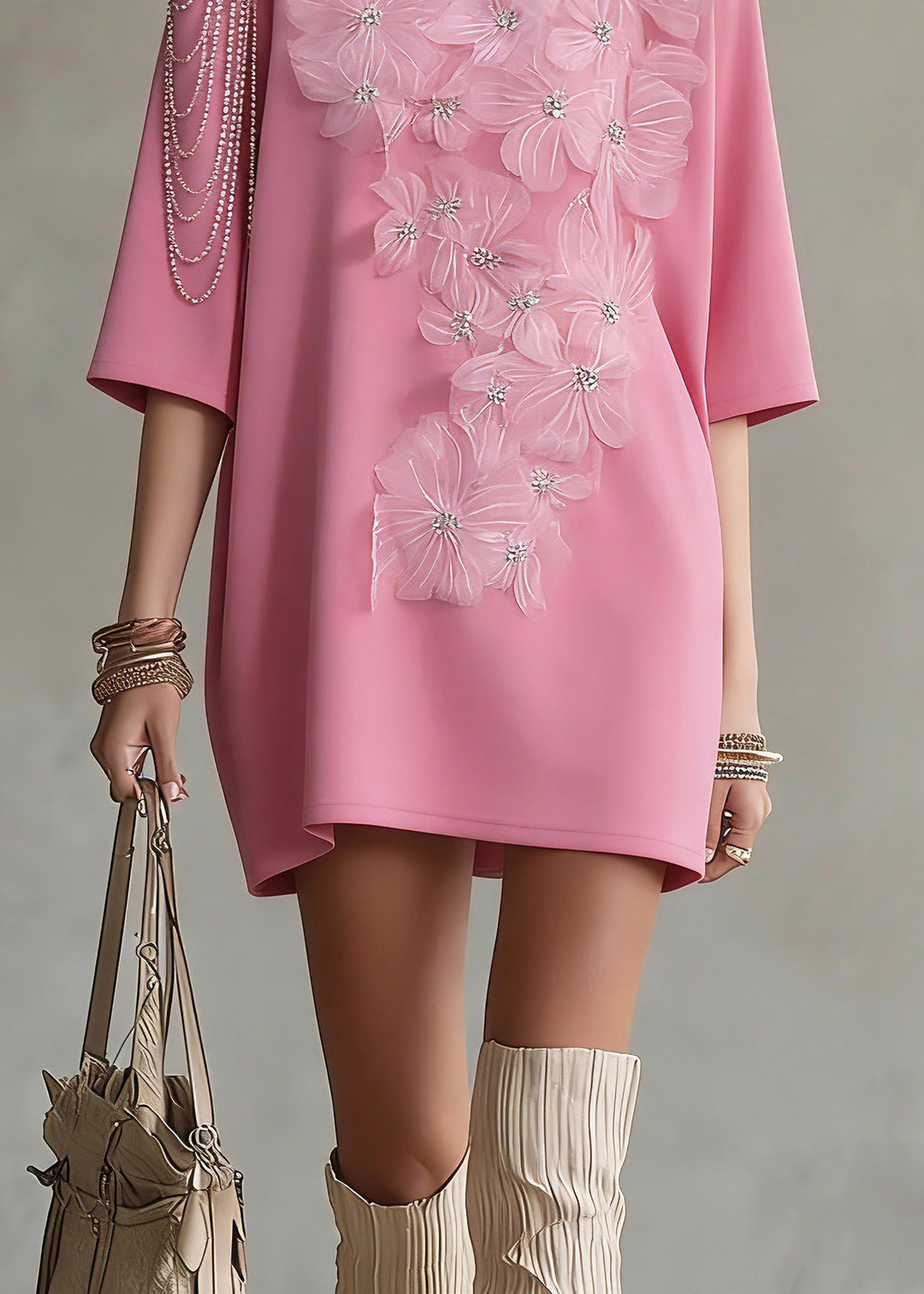 Cute Pink Floral Patchwork Solid T Shirt Summer