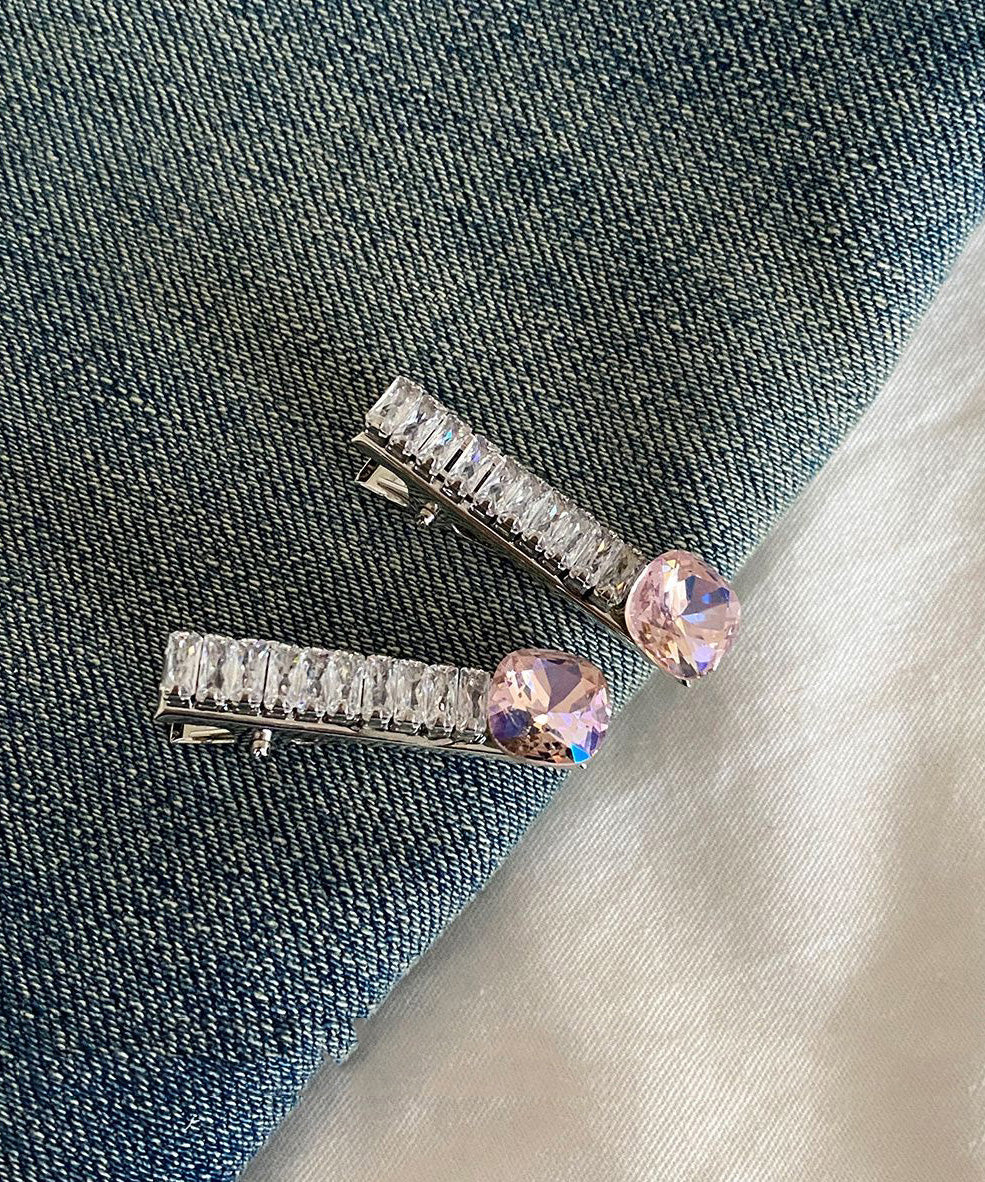 Cute Pink Metal Zircon Crystal A Pair Hairpin