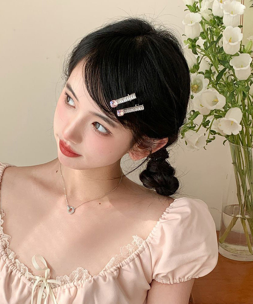 Cute Pink Metal Zircon Crystal A Pair Hairpin