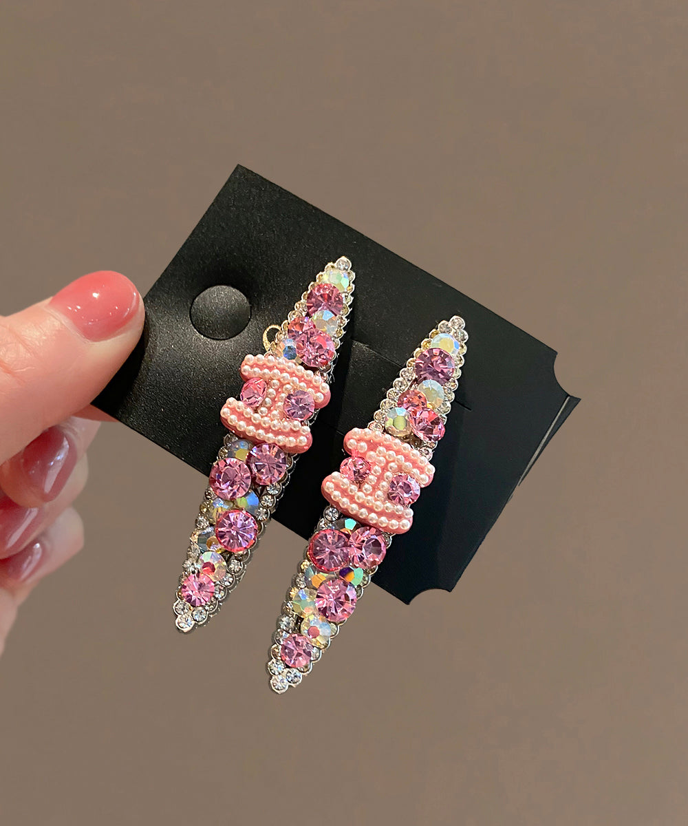 Cute Pink Metal Zircon Pearl Graphic Hairpin
