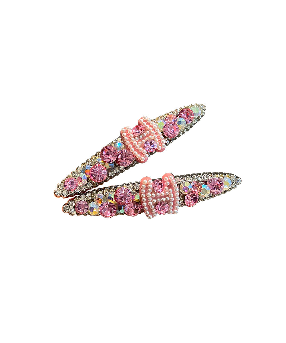 Cute Pink Metal Zircon Pearl Graphic Hairpin