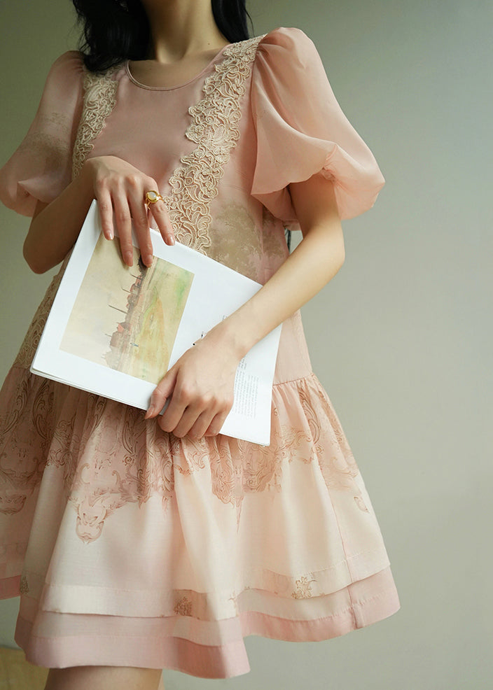 Cute Pink O-Neck Embroidered Floral Mid Dresses Summer