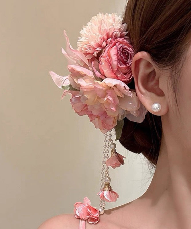 Cute Pink Peony Tassel Hairpin