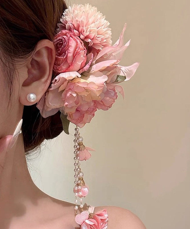 Cute Pink Peony Tassel Hairpin