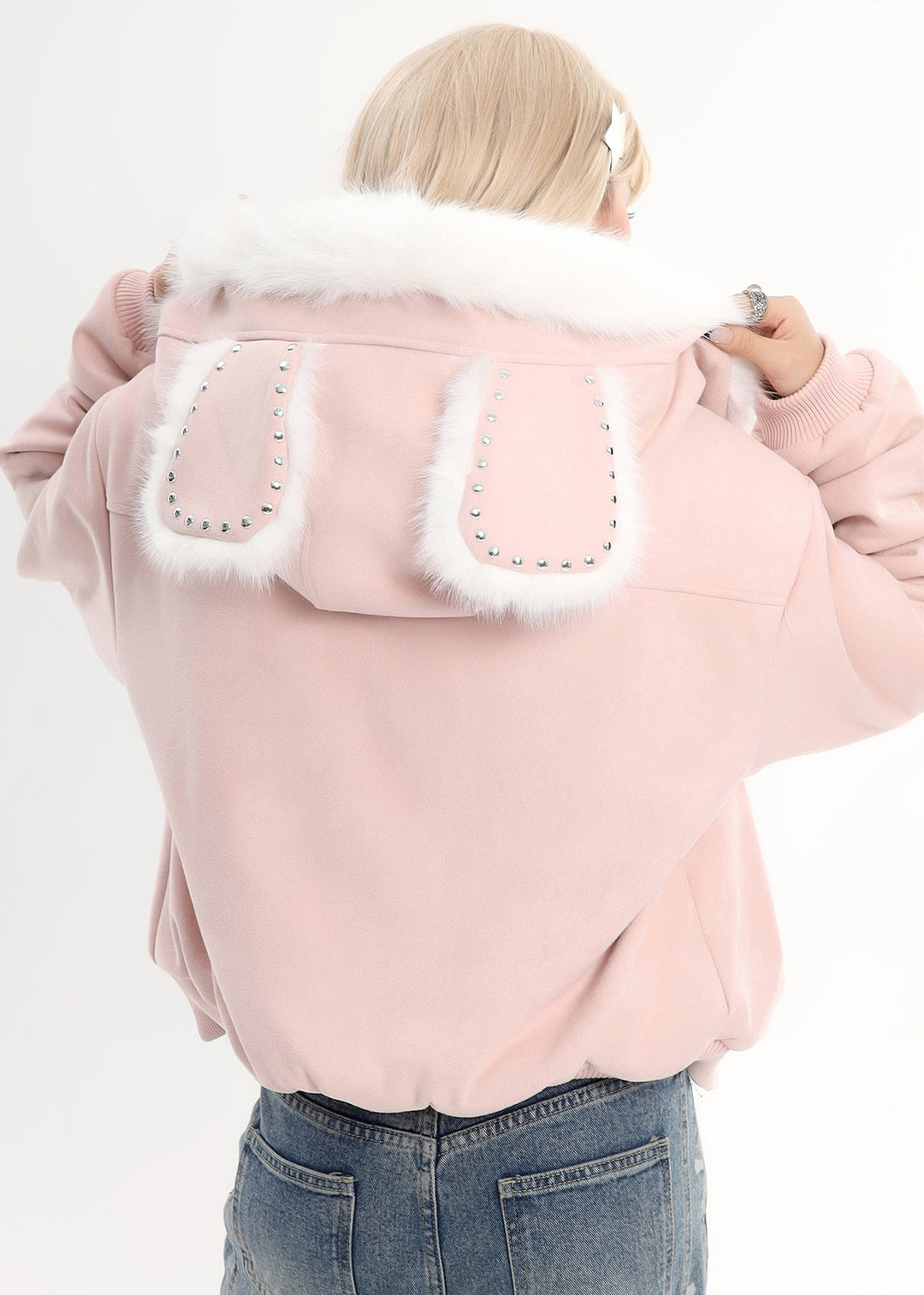 Cute Pink Rabbit Ears Hooded Fleece Wool Lined Jacket Winter