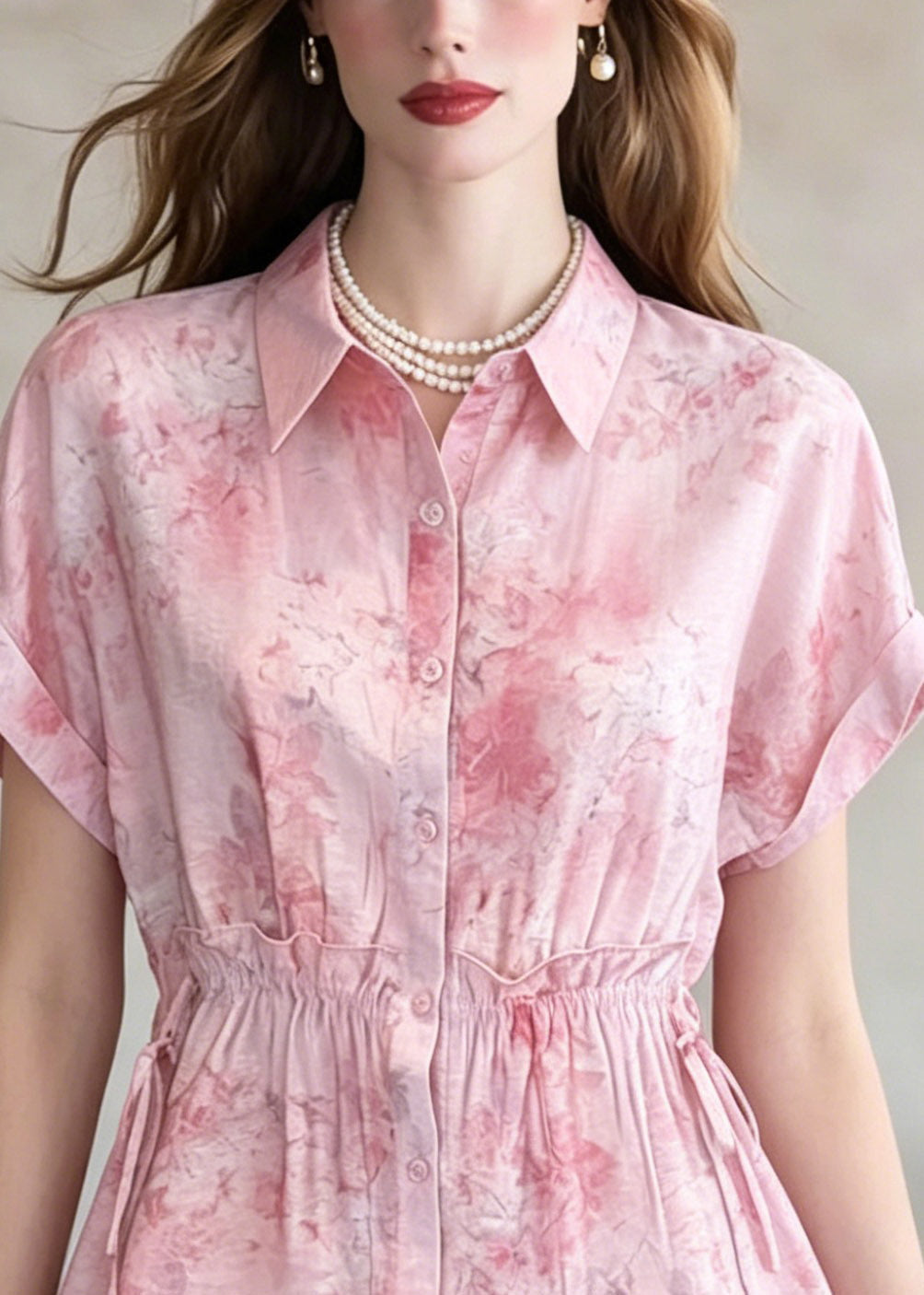 Cute Pink Ruffled Patchwork Shirt Summer