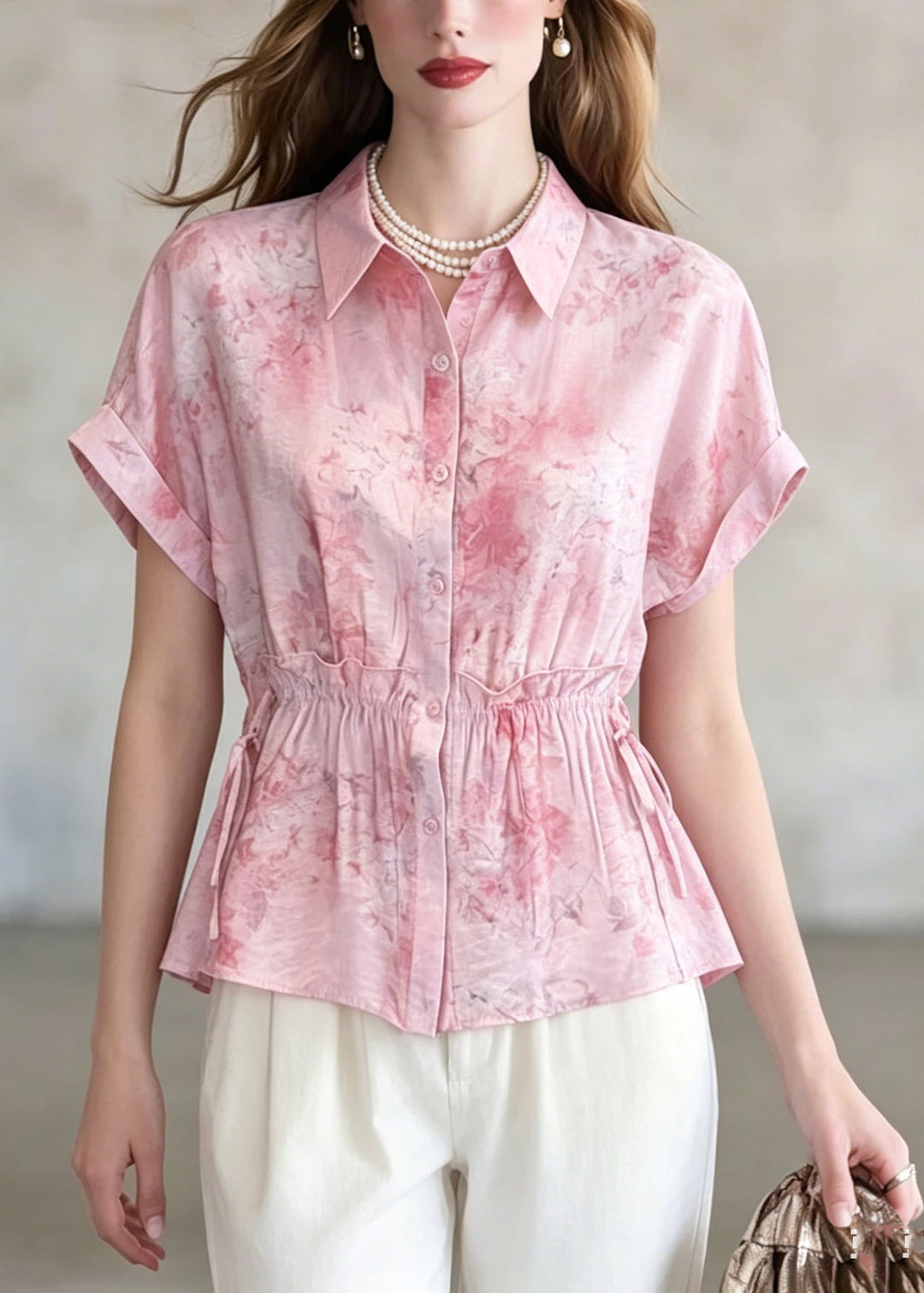 Cute Pink Ruffled Patchwork Shirt Summer