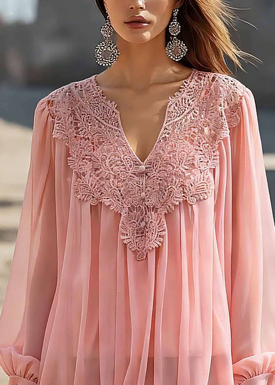 Cute Pink V Neck Solid Tulle Top Spring - Omychic