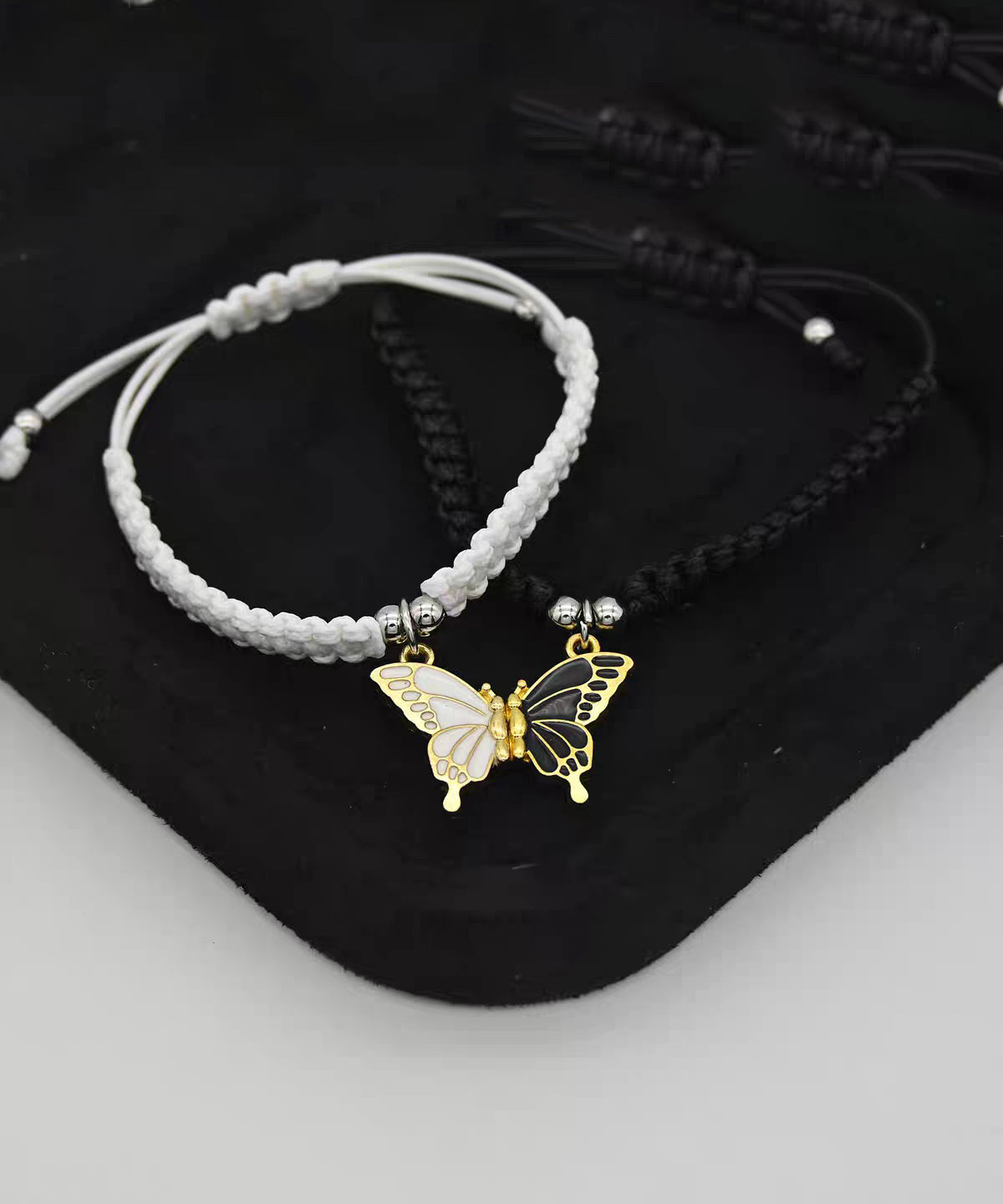 Cute Pink Weave Alloy Butterfly Adjustable A Pair Charm Bracelet - Omychic