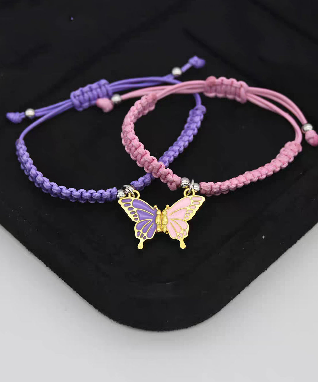 Cute Pink Weave Alloy Butterfly Adjustable A Pair Charm Bracelet - Omychic