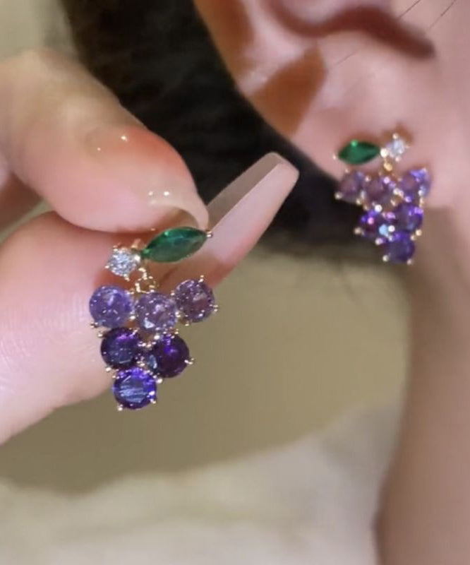 Cute Purple Alloy Zircon Grapes Stud Earrings