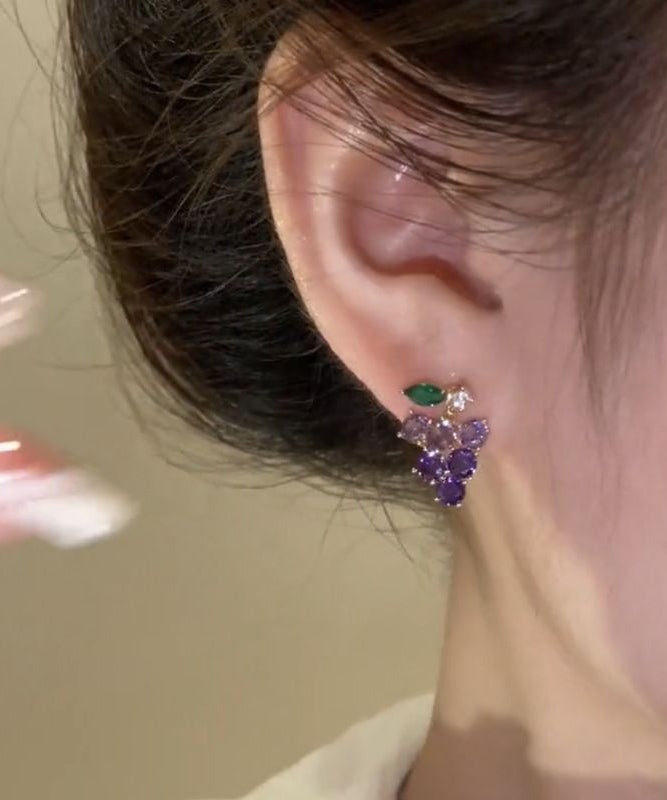 Cute Purple Alloy Zircon Grapes Stud Earrings