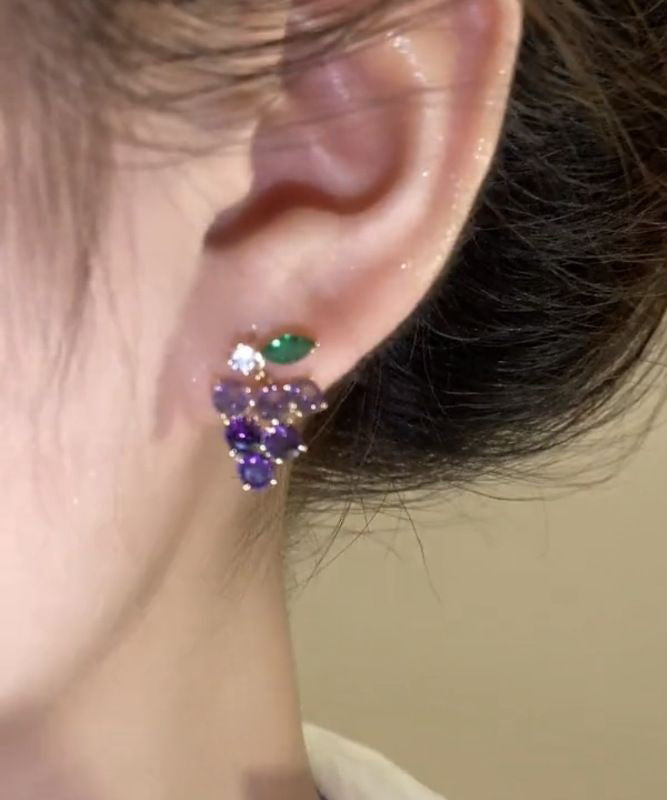 Cute Purple Alloy Zircon Grapes Stud Earrings