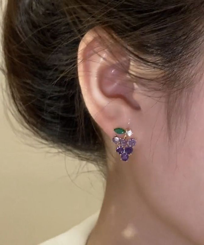 Cute Purple Alloy Zircon Grapes Stud Earrings