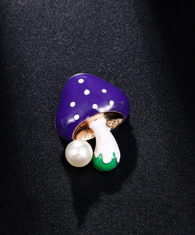 Cute Purple Alloy Zircon Pearl Mushroom Brooches