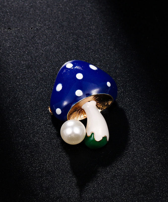 Cute Purple Alloy Zircon Pearl Mushroom Brooches