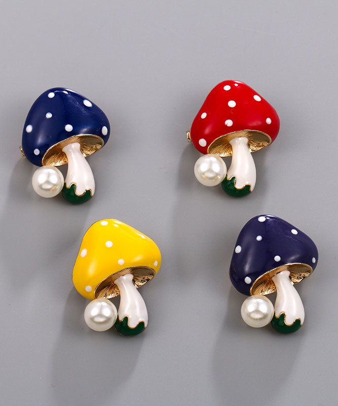 Cute Purple Alloy Zircon Pearl Mushroom Brooches