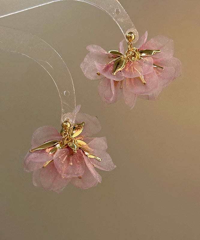Cute Purple Copper Alloy Tulle Floral Stud Earrings