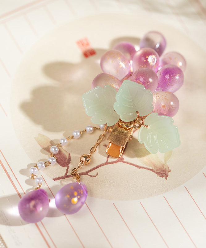 Cute Purple Copper Overgild Jade Grape Tassel A Pair Hairpin