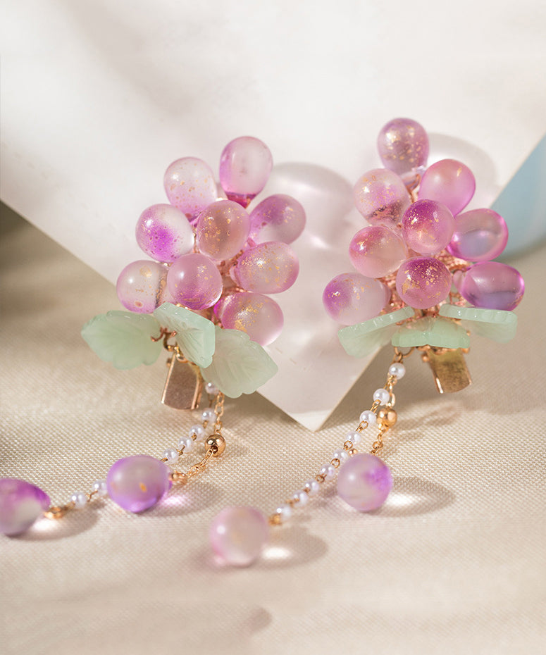 Cute Purple Copper Overgild Jade Grape Tassel A Pair Hairpin