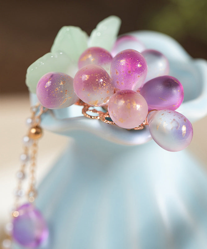 Cute Purple Copper Overgild Jade Grape Tassel A Pair Hairpin