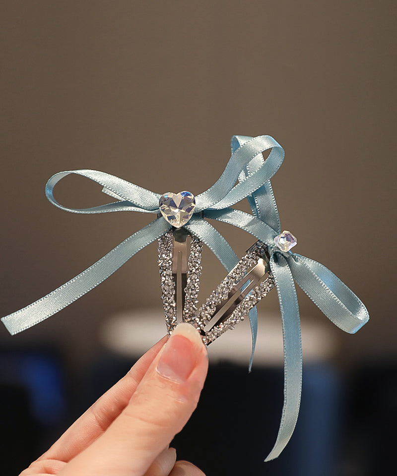 Cute Purple Fabric Art Zircon Bow Hairpin