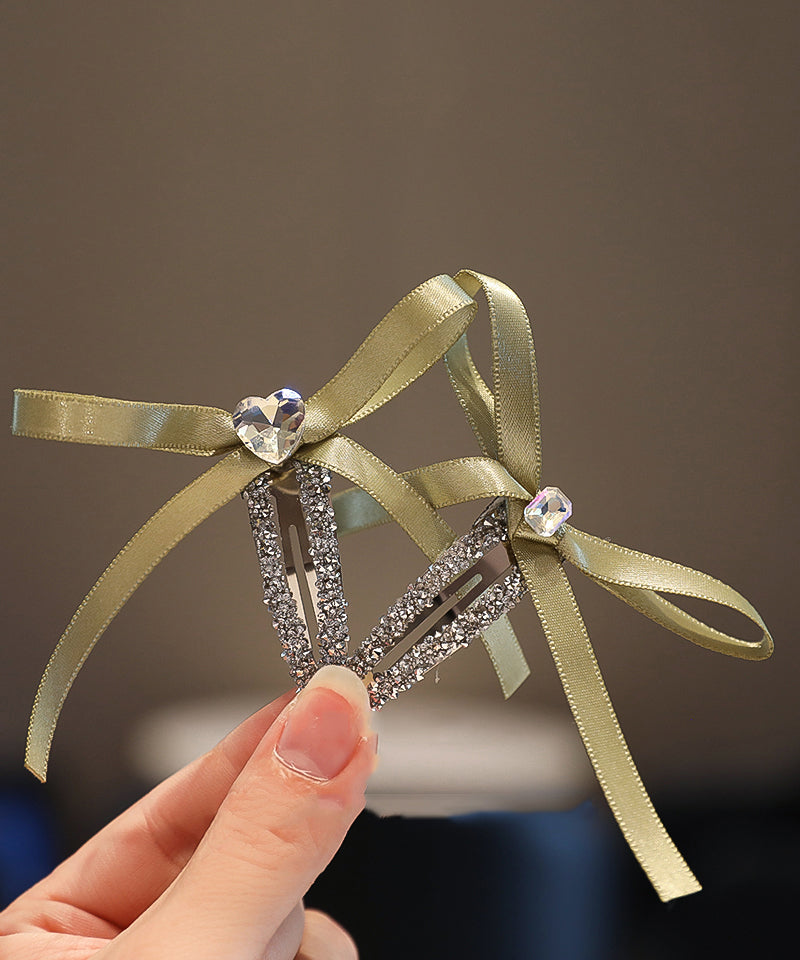 Cute Purple Fabric Art Zircon Bow Hairpin