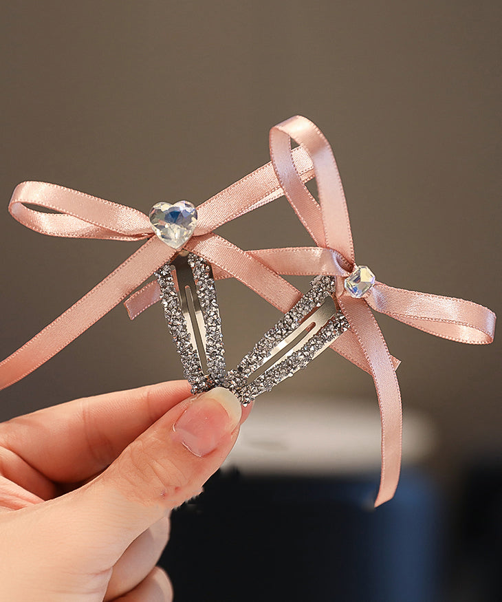 Cute Purple Fabric Art Zircon Bow Hairpin