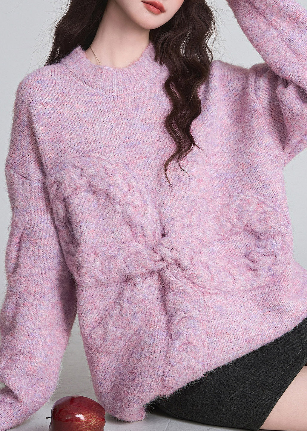 Cute Purple O-Neck Bow Cozy Cotton Knit Sweater Tops Fall