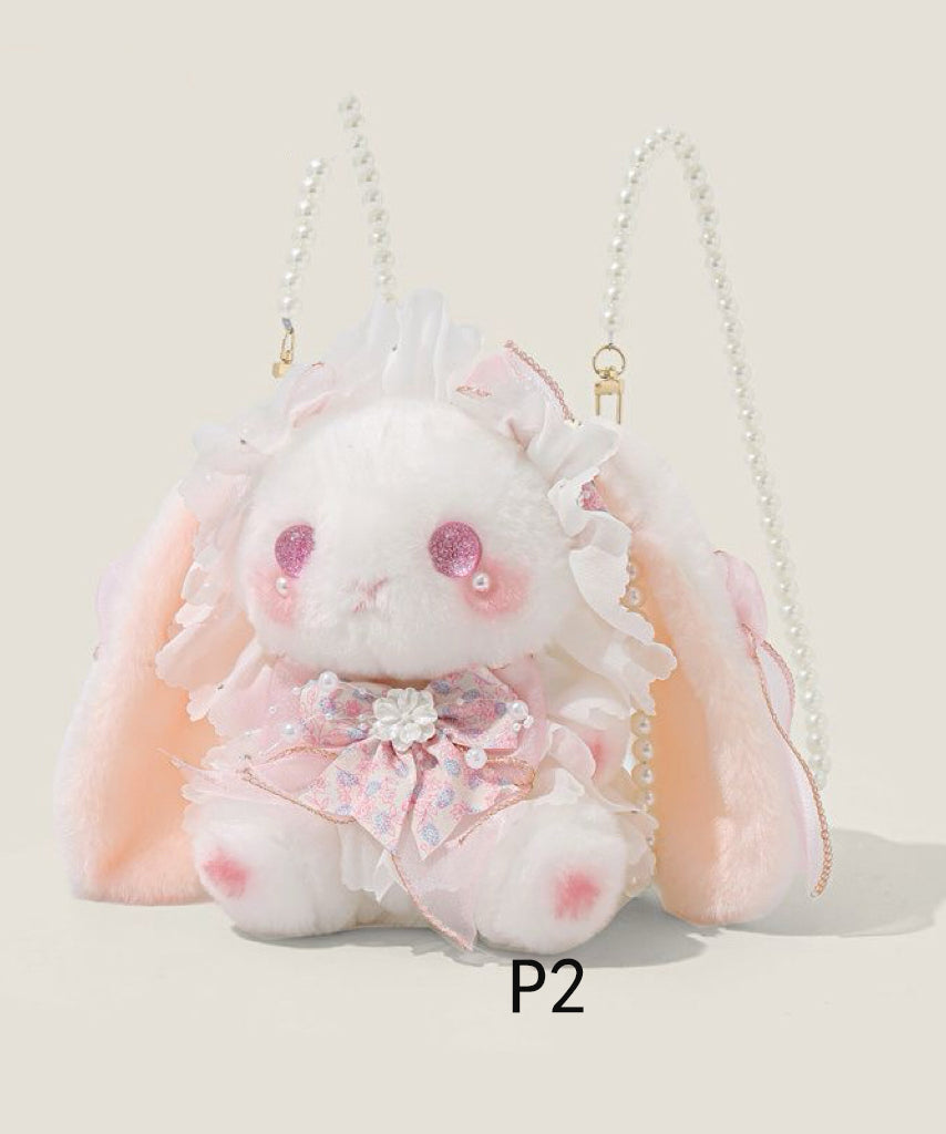 Cute Rabbit Doll Bow Decorated Faux Fur Backpack Bag