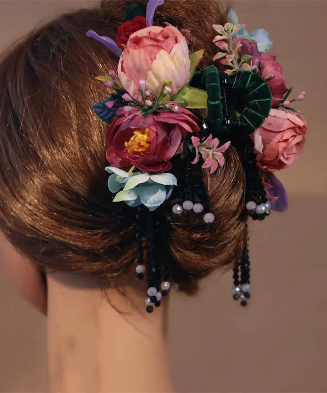 Cute Rainbow Alloy Cloth Floral Tassel Hairpin