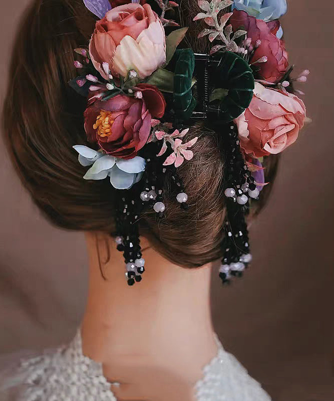 Cute Rainbow Alloy Cloth Floral Tassel Hairpin