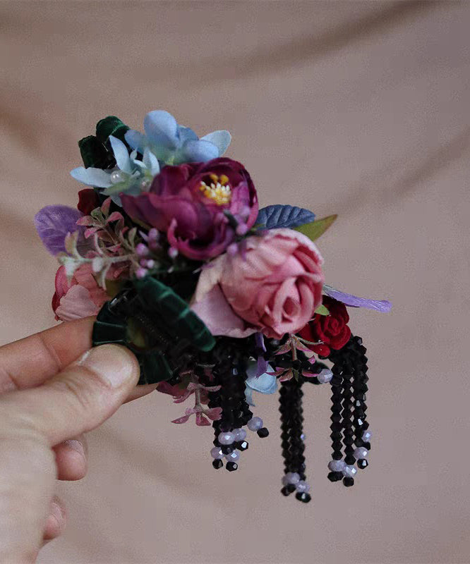 Cute Rainbow Alloy Cloth Floral Tassel Hairpin