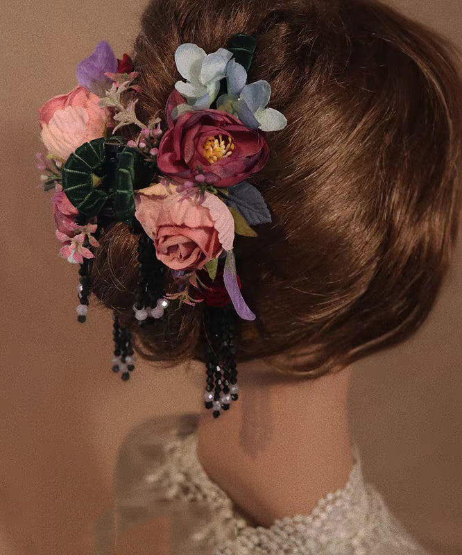 Cute Rainbow Alloy Cloth Floral Tassel Hairpin