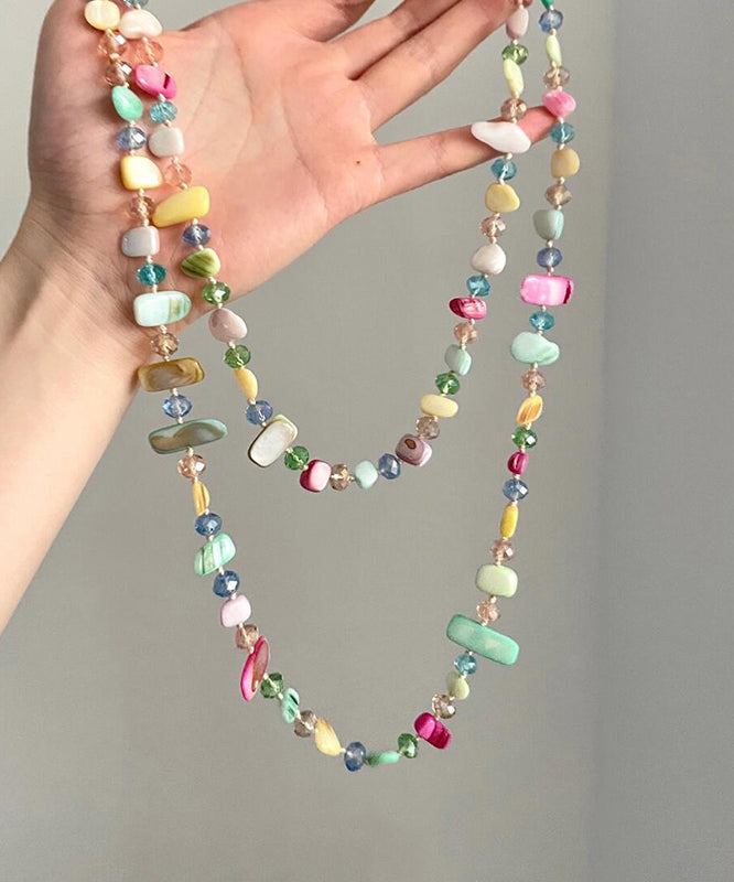 Cute Rainbow Alloy Double-Layer Asymmetrical Shell Gratuated Bead Necklace