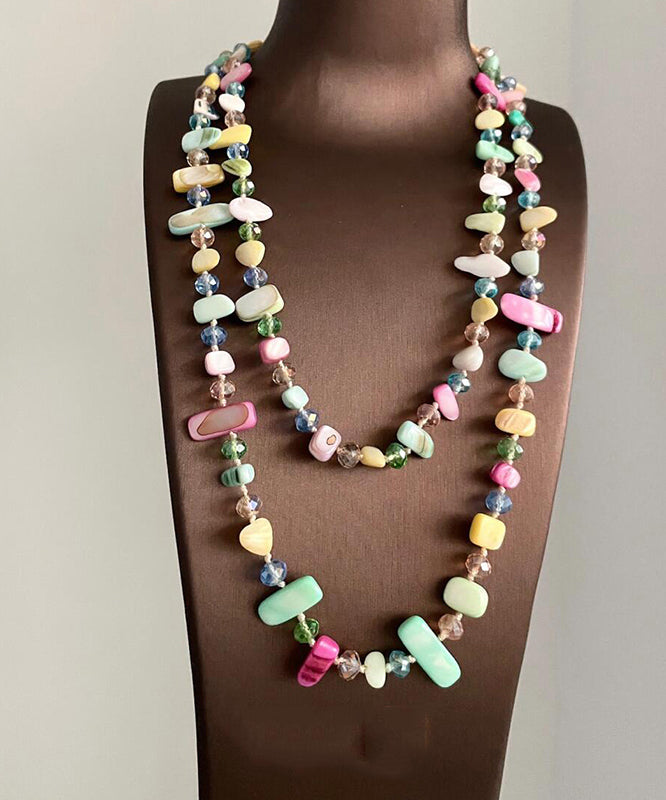 Cute Rainbow Alloy Double-Layer Asymmetrical Shell Gratuated Bead Necklace