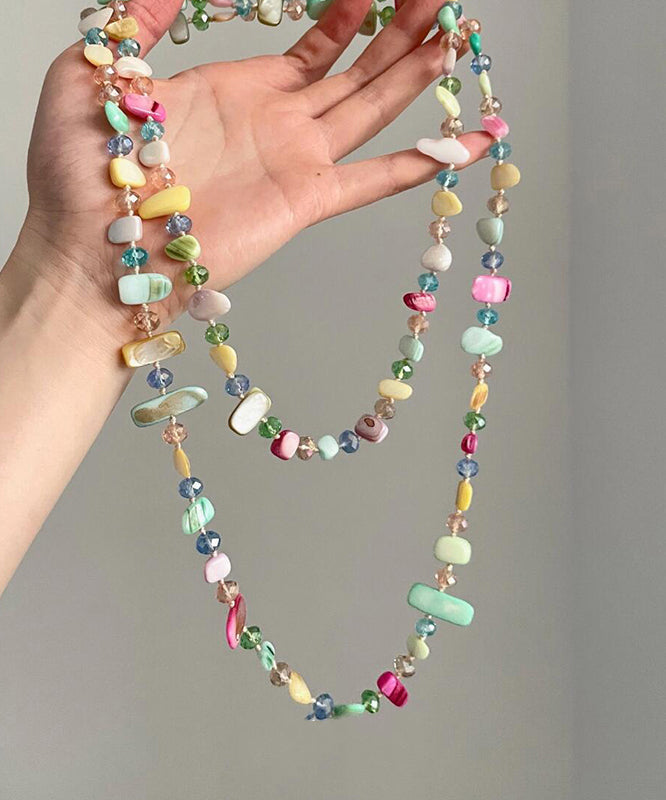 Cute Rainbow Alloy Double-Layer Asymmetrical Shell Gratuated Bead Necklace