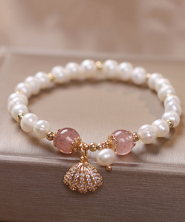 Cute Red Alloy Zircon Pearl Shell Charm Bracelet