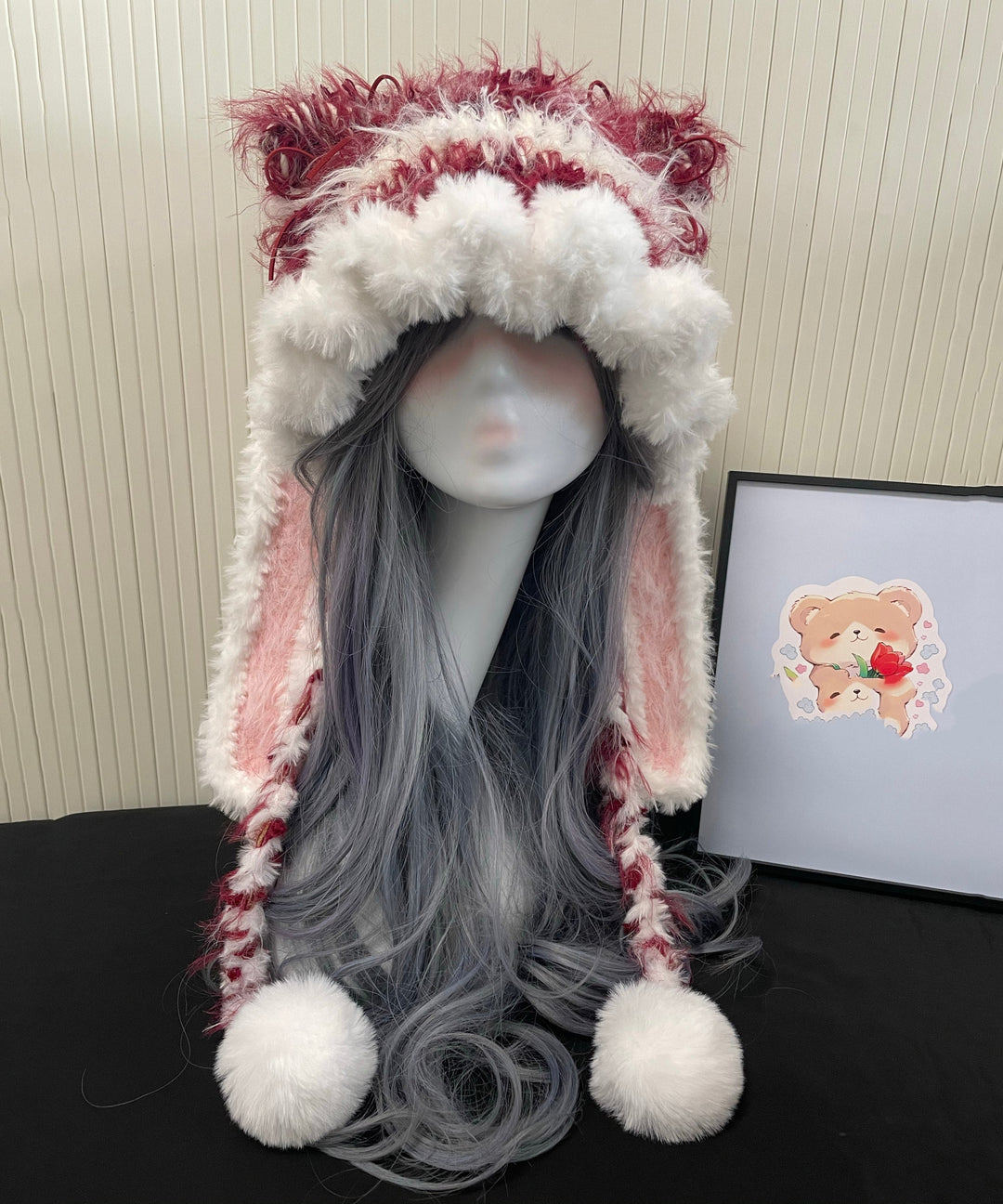 Cute Red And White Knitted Warm Fleece Boonie Hat