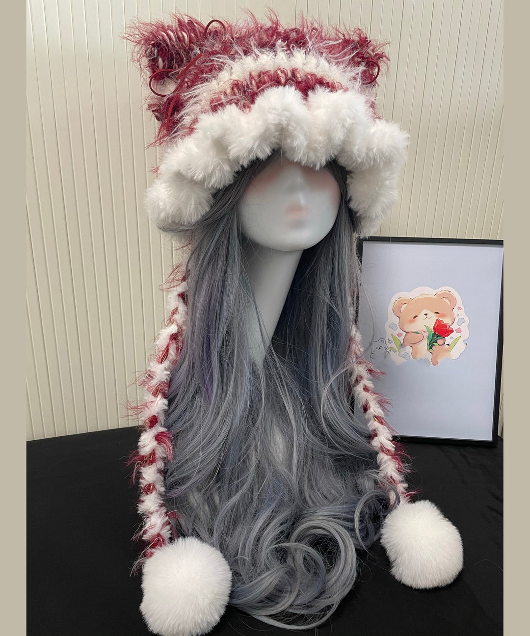 Cute Red And White Knitted Warm Fleece Boonie Hat