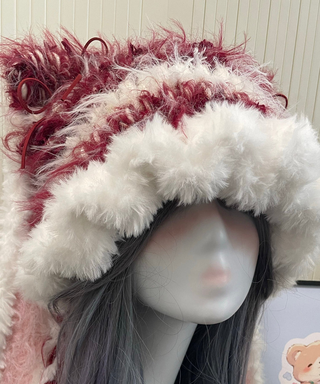 Cute Red And White Knitted Warm Fleece Boonie Hat