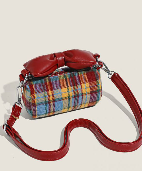 Cute Red Plaid Bow Canvas-linen Girls Round Bag